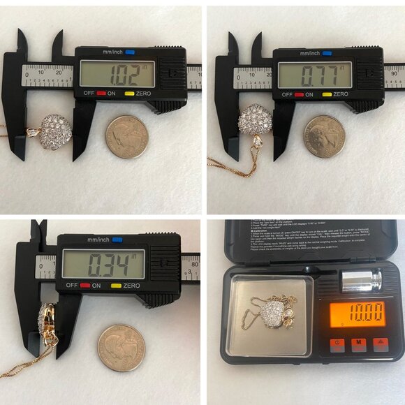 Gold Vermeil Sterling Silver 925 Pave Puffy Heart Locket Pendant Necklace 18" - Picture 11 of 16